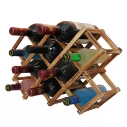 10 Bottles Racks Foldable Wine Stand Wooden Wine Holder Kitchen Bar Display Shelf Carbon Baking