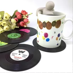 6 PCS/Set Retro Black Vinyl CD Record Drink Coasters Home Table Cup Mat Decor Coffee Drink Placemat Tableware Spinning