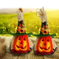 Halloween Pumpkin Lantern Hollow Glowing Foam Bar Decoration Green Hat