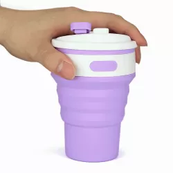 350ml Folding Portable Silicone Coffee Cup Multi-function Travel Cup Purple