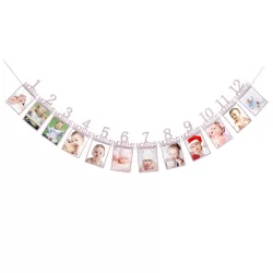 1St Baby 12 Months Birthday Pull Flag Photo Wall Slogan Banner Month Photo Clip Flower Pink number