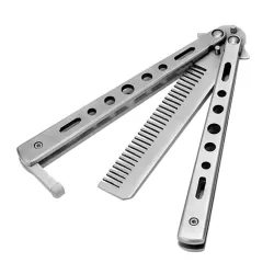 Salon Stainless Steel Practice Comb Practice Knife Uncut Butterfly Comb Silver