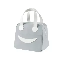 Smile Lunch Bag with Leather Handles Small Gray