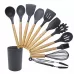 kn020 11 in 1 Wooden Handle Silicone Non-stick Spatula Spoon Kitchen Tool and Bucket Set