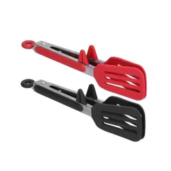 Stainless Steel Silicone Food Spatula Food Clip Barbecue Steak Clip Barbecue Baking Tool 9 Inch With Bracket Random Color Delivery