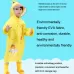 Large Hat Brim Cartoon Print Children Raincoat with Schoolbag Seat Green