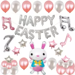 Happy Easter Rabbit Pattern Easter Holiday Alphabetic Ornament Balloons Silver