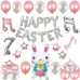 Happy Easter Rabbit Pattern Easter Holiday Alphabetic Ornament Balloons Silver