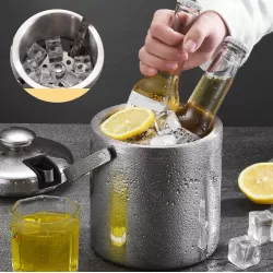 304 Stainless Steel Ice Bucket Double-Layer Hollow Bar Beer Wine Barrel With Ice Clip