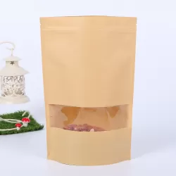 50 PCS Zipper Self Sealing Kraft Paper Bag with Window Stand Up for Gifts or Food or Candy or Tea or Party or Wedding Gifts