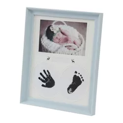 Desk Hanging Photo Frame PVC Baby Foot Hand Print Ink Pad Bedroom Wall Birthday Pictures Albums Light Blue