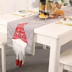 Christmas Tablecloth Santa Claus Table Runner Hotel Banquet Table Flag for Festival Decoration Gray