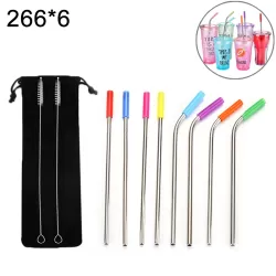 8 PCS Reusable Silicone Tips Stainless Steel Drinking Straws and 2 PCS Cleaner Brushes Set Kit with Cashmere Bag