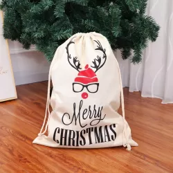B Type Large Printed Linen Backpack Christmas Gift Bag Candy Bag