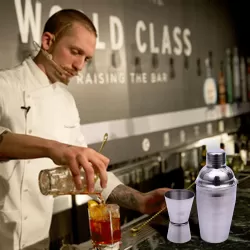 550ml 5 in 1 Classic Stainless Steel Shaker Set Shaker/Jigger/Strainer/Ice Clip/Stirrer Pipe