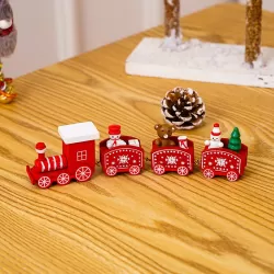 Christmas Decoration Wooden Train Kindergarten Christmas Festival Gift Red 4 Section