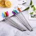 8 PCS Reusable Silicone Tips Stainless Steel Drinking Straws and 2 PCS Cleaner Brushes Set Kit with Cashmere Bag
