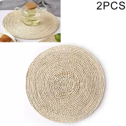2 PCS Non-slip Natural Corn Woven Thickening Insulated Tea Mat Table Heat-resistant Casserole Mat Round Placemat 35cm