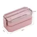 Double-layer Lunch Box Plastic Microwaveable Student Lunch Box Cutlery set Pink