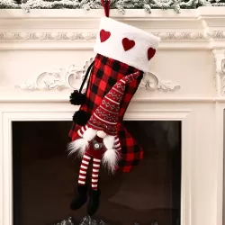 Hanging Feet Faceless Doll Christmas Socks Christmas Decoration Gift Bag Red And Black Grid