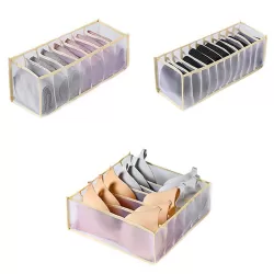 3 in 1 Underwear Drawer Storage Box Household Socks Folding Storage Box Beige