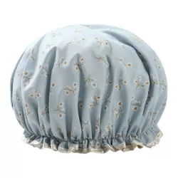 28cm Thick Waterproof Bath Hat Double Layer Shower Hair Cover Women Supplies Shower Caps Blue Small Flower
