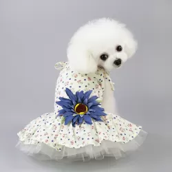 Pet Clothing Dog Cat Spring and Summer Breathable Daisy Skirt Blue Flower