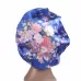 2 PCS Women Satin Night Sleep Cap Hair Bonnet Hat Silk Head Cover Wide Elastic Band Royal Blue Flower