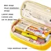 Angoo Cotton And Linen Large Capacity Pencil Stationery Bag Navy and Beige