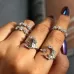 5 PCS in Set Vintage Women Star Moon Adjustable Ring Set