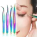 3 In 1 Colorful Titanium Nail Art Eyelash Tweezers Stainless Steel Colorful High Precision Grafting Eyelash Curler