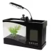 USB Desktop Aquarium Mini Fish Tank with Running Water and 6 LED Light LCD Clock Display with Calendar Time and Alarm