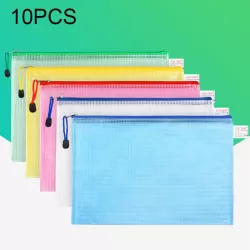 10 PCS Zipper Plastic Mesh Document File Bag Random Color Delivery