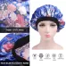 2 PCS Women Satin Night Sleep Cap Hair Bonnet Hat Silk Head Cover Wide Elastic Band Royal Blue Flower