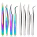 3 In 1 Colorful Titanium Nail Art Eyelash Tweezers Stainless Steel Colorful High Precision Grafting Eyelash Curler