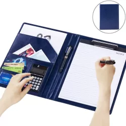 Office Supplies Business Style Leather Document Folder with 30-pages A4 Note Pad and Calculator