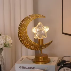 LED Wrought Iron Moon Shape Atmosphere Bedroom Table Lamp Moon Star