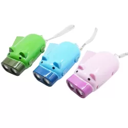 3 PCS Hand Press Powered Cartoon Pig Shaped Flashlight