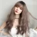 Ladies Long Hair Slightly Curly Wig Natural Fluffy Hair Cover Dark Brown