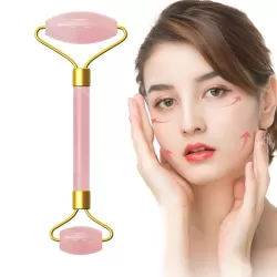 Double Head Massage Roller Natural Rose Crystal Quartz Jade Stone Anti Cellulite Wrinkle Facial Body Beauty Health Tool Pink