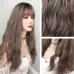 Ladies Long Hair Slightly Curly Wig Natural Fluffy Hair Cover Dark Brown