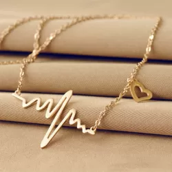 Necklace Love Shaped Titanium Steel Heartbeat Lockbone Chain Heart Pendant Necklace Female Retro Necklace Jewelry Accessorie