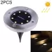 2 PCS 8 LEDs IP44 Waterproof Solar Powered Buried Light