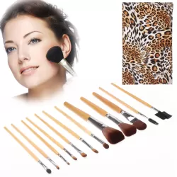 Foldable Trendy Panther Patterned Cosmetic Brush Case Bag Kit Set for Ladies or 12pcs Brushes Facial Care Product