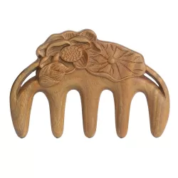 Sandalwood Carved Lotus Leaf Shape Handmade Comb Multifunctional Meridian Massage Thickening Health Comb Massage Comb