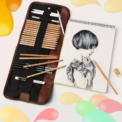 Beginner Sketching Tools 18 PCS Sketching Pencils  Charcoal Pencil  Erasers  Pen Curtain  Art Knife  Sketching Set