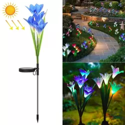 Simulated Lily Flower 4 Heads Solar Powered Outdoor IP55 Waterproof LED Decorative Lawn Lamp Colorful Light
