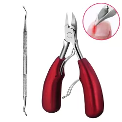 2 in 1 Nail Clipper for Paronychia Stainless Steel Olecranon Nail Nipper or Ingrown Nail Lifter Red