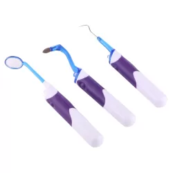 Lit-Pack 3 in 1 LED Professional Dental Oral Tool Kits Dental Mirror  Tooth Stain Eraser  Plaque Remover Set