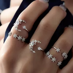 5 PCS in Set Vintage Women Star Moon Adjustable Ring Set